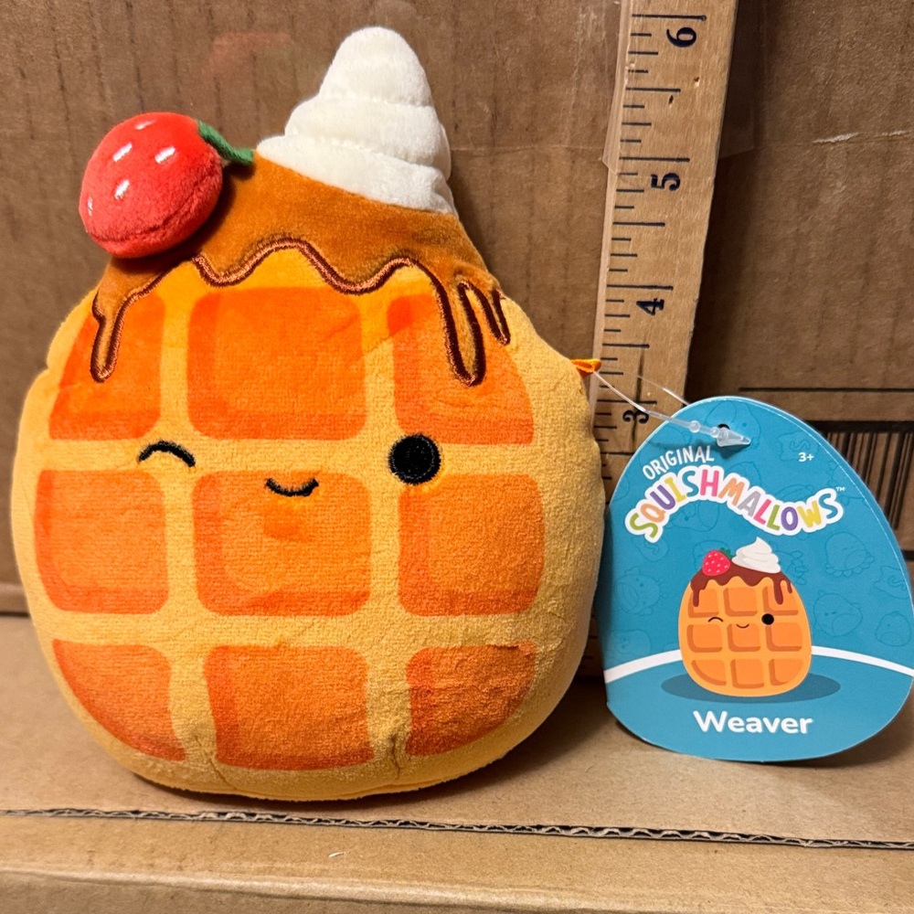 NEW Squishmallows 5” Inch Weaver the Waffle With Strawberry & Whipped Cream